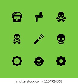 teeth icon. 9 teeth set with brush, cog, death skull and bones and skull vector icons for web and mobile app