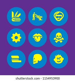 teeth icon. 9 teeth set with dentist, mouth, blade and skull vector icons for web and mobile app