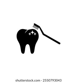 Teeth icon, clean teeth with a toothbrush icon in flat design