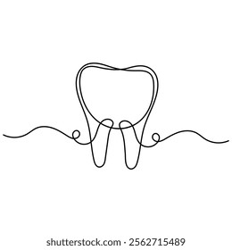  Teeth icon continuous one line drawing outline vector illustration