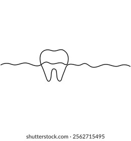  Teeth icon continuous one line drawing outline vector illustration