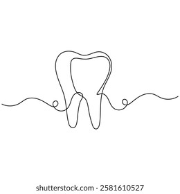 Teeth icon continuous one line drawing outline vector illustration