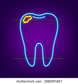 Teeth icon dentist neon icon. Healthy Teeth in hands. Human Teeth. Vector illustration