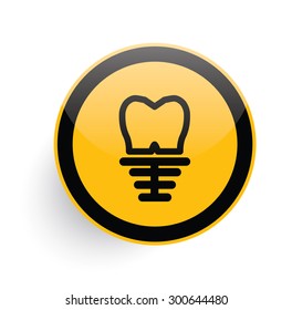 Teeth icon design on yellow button background,clean vector