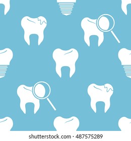 Teeth icon hand drawn seamless pattern vector. Doodle background with set of white teeth. Simple medical illustration with dental symbol. Silhouette of a tooth, dental clinic. Good for a printing