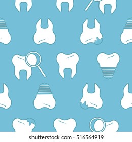 Teeth icon hand drawn seamless pattern vector. Colorful background with set of white teeth. Simple illustration with dental symbol. Decorative wallpaper, good for printing