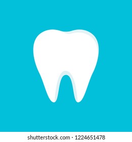 Teeth icon isolated on blue background. Clean tooth concept in flat style. Brushing teeth. Dental clinic design. Teeth symbol for mobile app. Vector illustration.