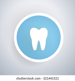 Teeth icon on blue button background, clean vector