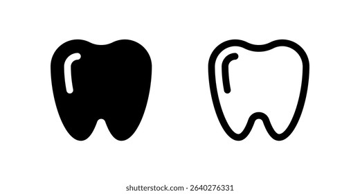 Teeth Icon Set. A black glyph and outline icon of teeth, representing dental health.