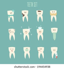  teeth  icon set, (concept of healthy)  vector illustration, flat design