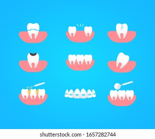 Teeth icon set for dental design. Vector illustration.