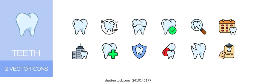 Teeth icon set. Flat style. Vector icons