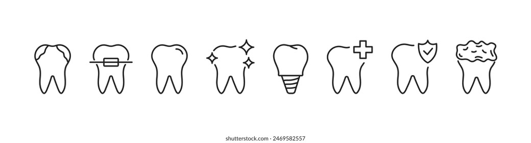 Teeth icon set. Tooth line icons. Dental, clean, oral. Vector illustration.