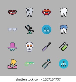 teeth icon set. vector set about glasses, tooth, crocodile and dentist tools icons set.