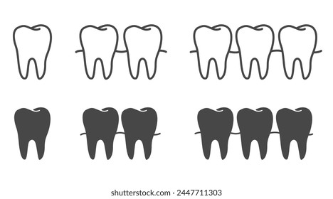 Teeth icon and symbol set. Tooth vector outline and black