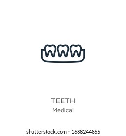 Teeth icon. Thin linear teeth outline icon isolated on white background from medical collection. Line vector sign, symbol for web and mobile