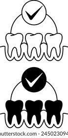 Iconos de dientes. Iconos vectoriales en blanco y negro de los dientes en fila. Cuidado Dental. Concepto de Medicina y Odontología