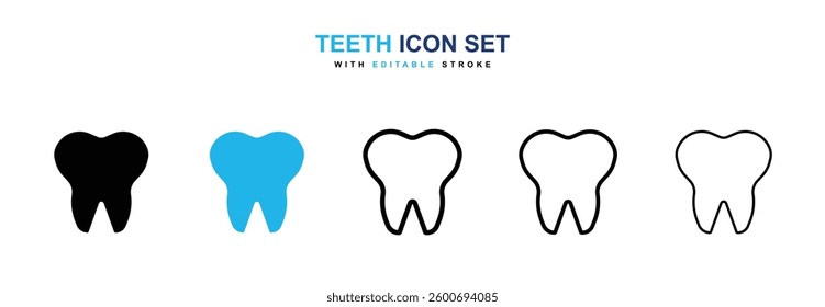 Teeth icons graphics set in black and blue colors