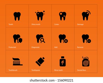 Teeth icons on orange background. Vector illustration.