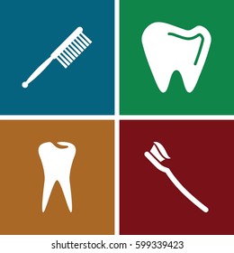 teeth icons set. Set of 4 teeth filled icons such as toothbrush, tooth