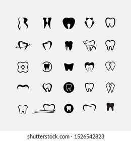 Teeth icons set black on white for professional logos vector dental