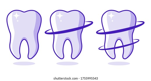 Teeth Icons Set Dentist Illustration Healthy teeth with glowing effect, teeth whitening concept Vector