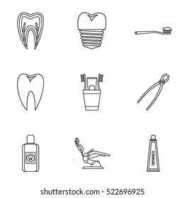 Teeth icons set. Outline illustration of 9 teeth vector icons for web