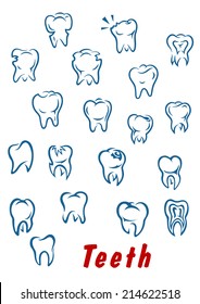 Teeth Icons Set In Outline Style For Medicine, Hygiene, Dentistry Design