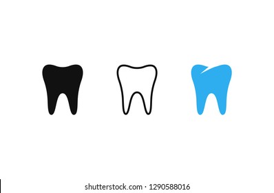 Teeth icons set. Outline tooth. Black tooth. Vector illustration.