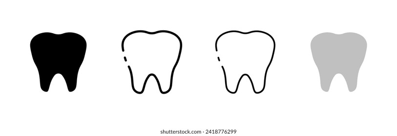 Teeth icons set. Silhouette, linear, and flat style. Vector icons.