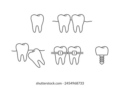 Iconos de dientes. Una muela del juicio, solo un diente, un alfiler dental.