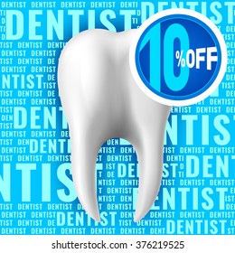 Teeth illustration on text background with discount offer