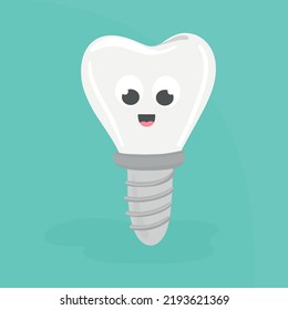 Teeth, implanted in cartoon style. Dental surgery poster human white enamel tooth crown denture orthodontic technology. Artificial teeth dentistry implantation jaw vector realistic stomatology