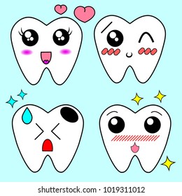 teeth kawaii with root of the tooth at sight silhouette vector illustration