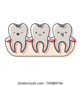 teeth kawaii with root of the tooth at sight in watercolor silhouette vector illustration