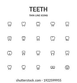 Zähne-Symbol-Satz. Sammlung moderner Zeichen für Webdesign und mobile App. Medizinische Piktogramme. Schwarzes Symbol auf weißem Hintergrund. Sammlung des hochwertigen Rahmenlogos
