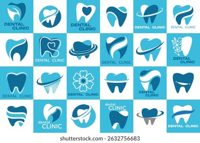 Coleção de logotipos dos dentes. Conjunto de ícone dentário. Logotipo para clínica dentada