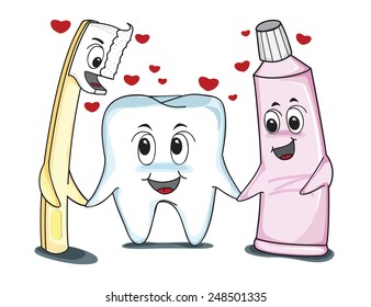 Teeth love best friends, tooth past, tooth brush, vector illustration