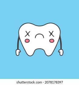 Teeth mascot with death expression illustration. Vector graphics for sticker prints and other uses.