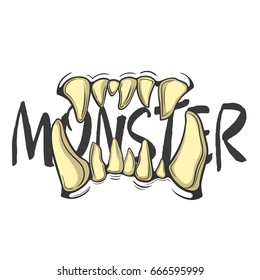 Teeth monster. text. vector illustration