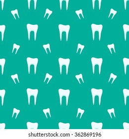 Teeth on a green background. Vector illustration. Seamless pattern.