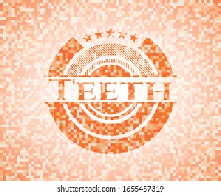 Teeth orange mosaic emblem with background