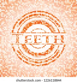 Teeth orange tile background illustration. Square geometric mosaic seamless pattern with emblem inside.