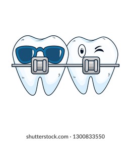 teeth with orthodontics kawaii characters