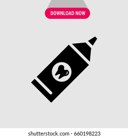 Teeth paste vector icon, The black paste bottle with tooth on its cover symbol. Simple, modern flat vector illustration for mobile app, website or desktop app   
