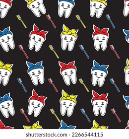 Teeth pattern, vector image, background. Toothbrush. cartoon