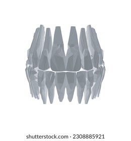 Dientes poligonales. La mano dibujó diferentes tipos de colección de dientes humanos. Plantilla gráfica dentista. Grasando colmillos y colmillos. Atención dental oral. Tratamiento de dolor de dientes. Equipo de estomatología vectorial. 3 D.