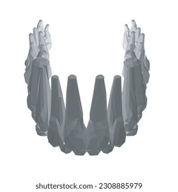 Dientes poligonales. La mano dibujó diferentes tipos de colección de dientes humanos. Plantilla gráfica dentista. Grasando colmillos y colmillos. Atención dental oral. Tratamiento de dolor de dientes. Equipo de estomatología vectorial. 3 D.