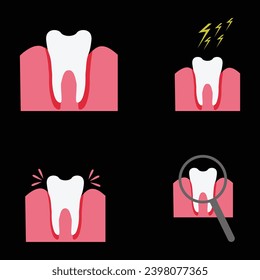Problemas de dientes. Infografía en odontología. Colección de iconos. estilo de dibujos animados