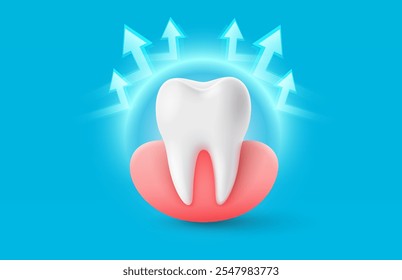 Dentes com proteção, flechas ao redor do dente. Ilustração vetorial